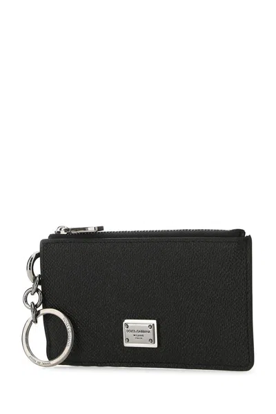 Dolce & Gabbana Men's Textured Logo-plaque Wallet In Black