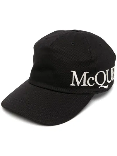 Alexander Mcqueen Oversize Embroidered Mcq Baseball Cap In Black