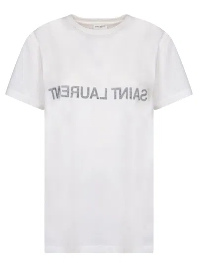 Saint Laurent Reverse Logo T-shirt In White