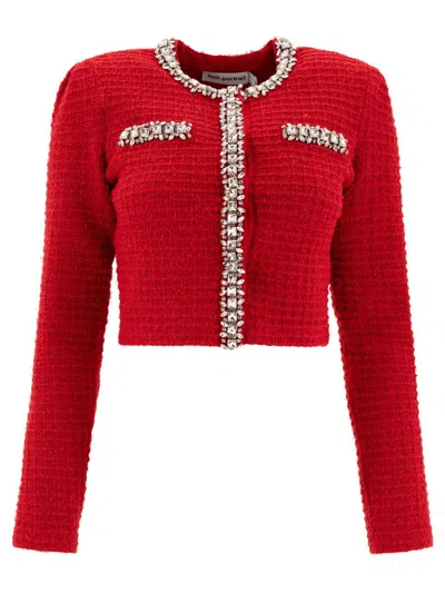 Self-portrait Waffle Knit Crystal Embellished Cardigan