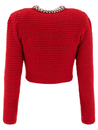 Self-portrait Waffle Knit Crystal Embellished Cardigan