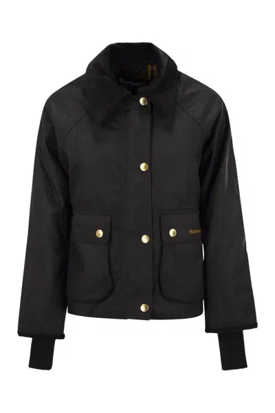 Barbour Reighton Spey Olive Green Waxed Cotton Jacket In Black