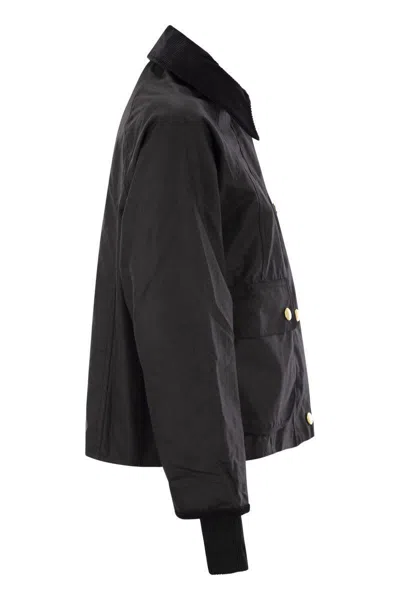 Barbour Reighton Spey Olive Green Waxed Cotton Jacket In Black