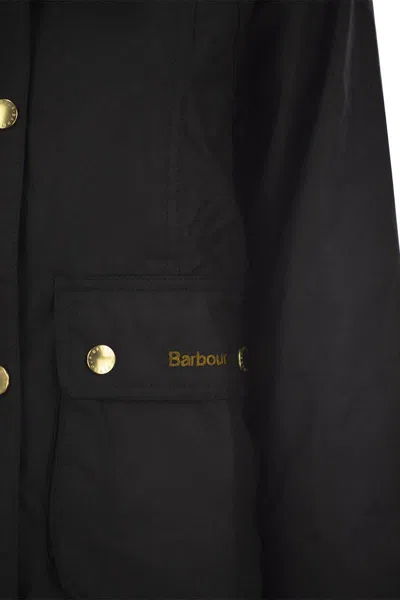 Barbour Reighton Spey Olive Green Waxed Cotton Jacket In Black