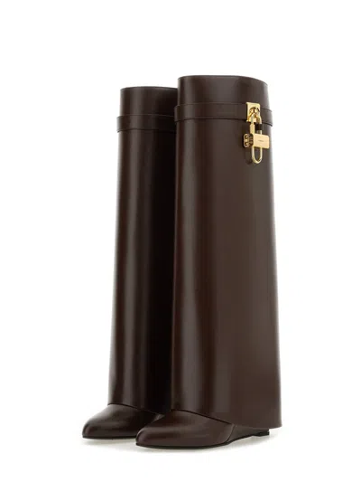 Givenchy Shark Lock Boots In Leather In Brown