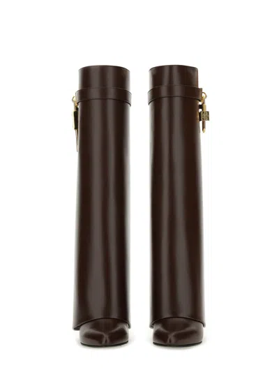 Givenchy Shark Lock Boots In Leather In Brown