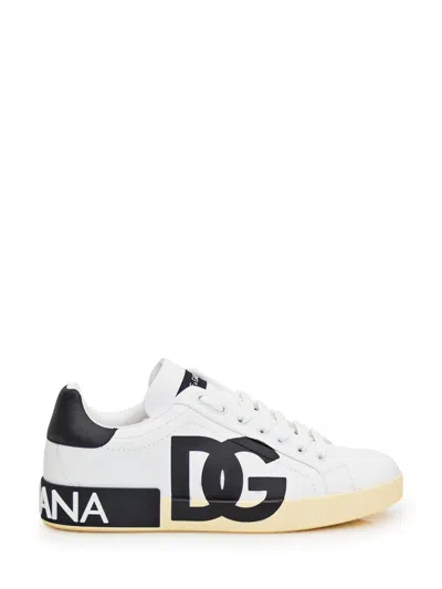 Dolce & Gabbana Calfskin Nappa Portofino Sneakers With Dg Logo Print