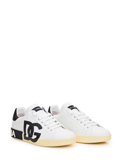 Dolce & Gabbana Calfskin Nappa Portofino Sneakers With Dg Logo Print