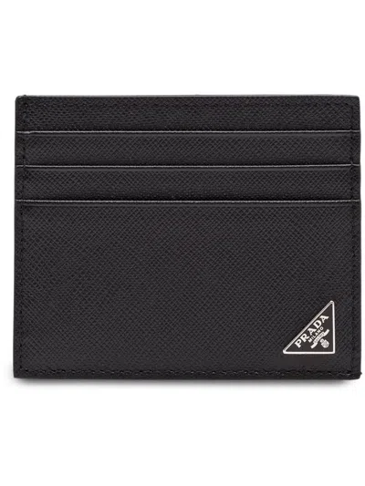 Prada Black Saffiano Leather Card Holder In Black