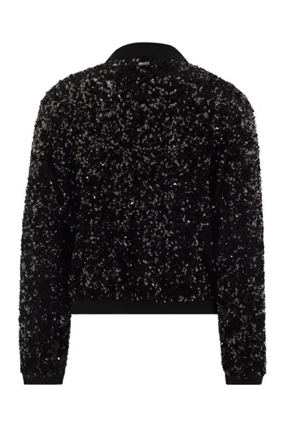 Herno Sequin-embellished Bomber Jacket In Black