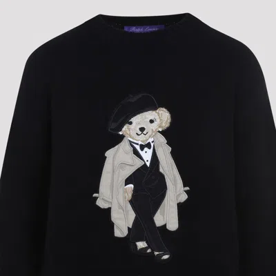Ralph Lauren Bear Motif Cashmere Pullover With Front Design In Black