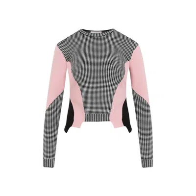 Alexander Mcqueen Black White Pink Wool Pullover In Blue