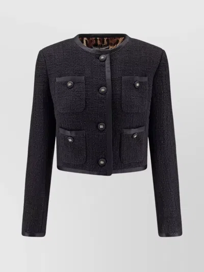 Dolce & Gabbana Cotton And Viscose Blazer With Animalier Print Lining In Blue