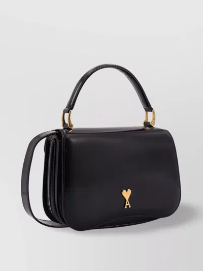 Ami Alexandre Mattiussi Black Handbag With Adc Patch On The Front And Adjustable And Removable Shoulder Strap In Leather Wom