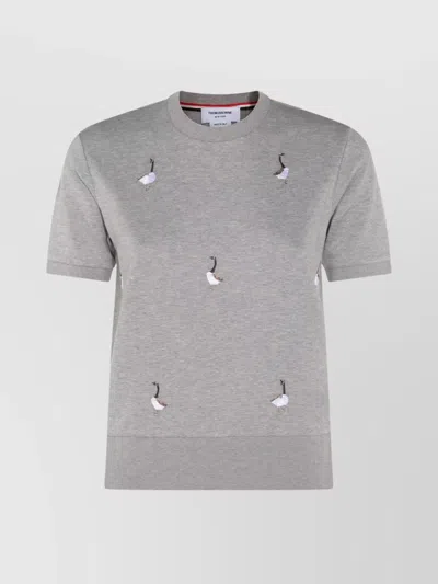 Thom Browne Knitwear Crewneck Embroidered Short Sleeves In Gray