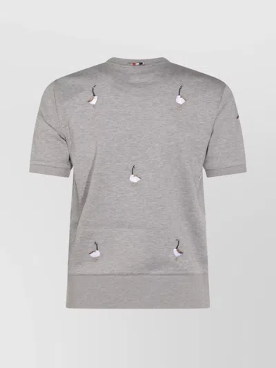 Thom Browne Knitwear Crewneck Embroidered Short Sleeves In Gray