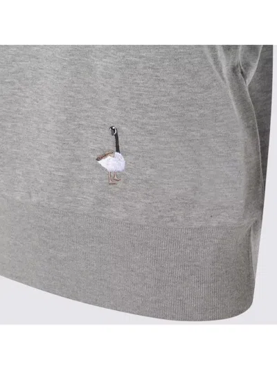 Thom Browne Knitwear Crewneck Embroidered Short Sleeves In Gray