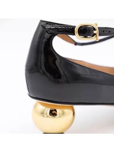 Ferragamo Round Toe T-bar Strap Gold Heel In Black