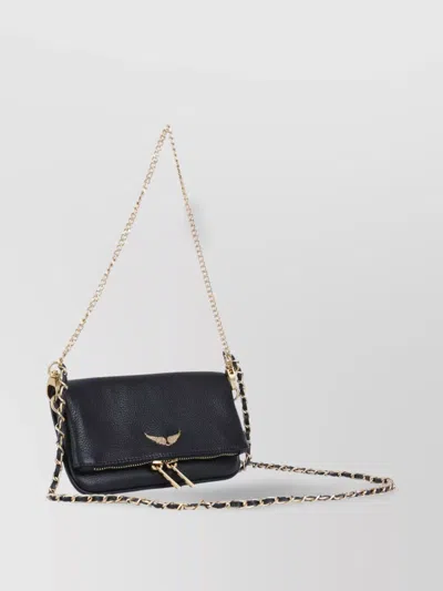 Zadig & Voltaire Leather Chain Strap Zip Pocket Shoulder Bag