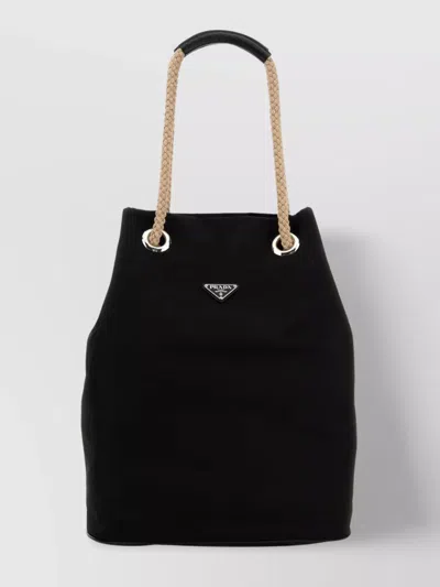 Prada Nylon Shopping Bag With Rope Handles In Black