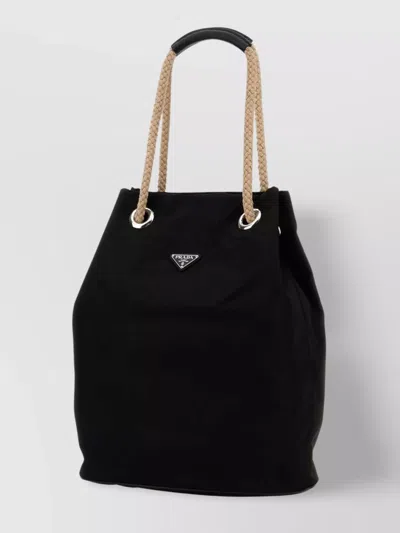 Prada Nylon Shopping Bag With Rope Handles In Black