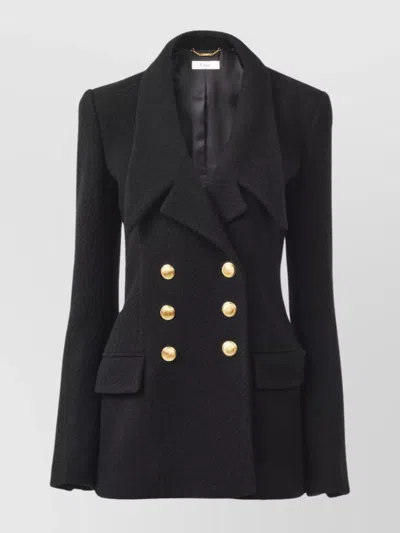 Chloé Cascade-lapel Double-breasted Boucle Jacket In Black