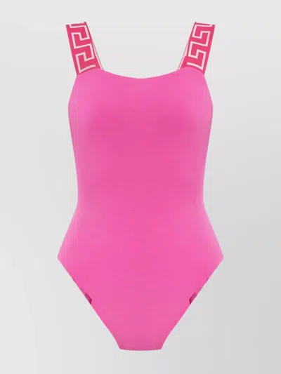 Versace Greca Border Sleeveless Body With High-cut Leg In Pink