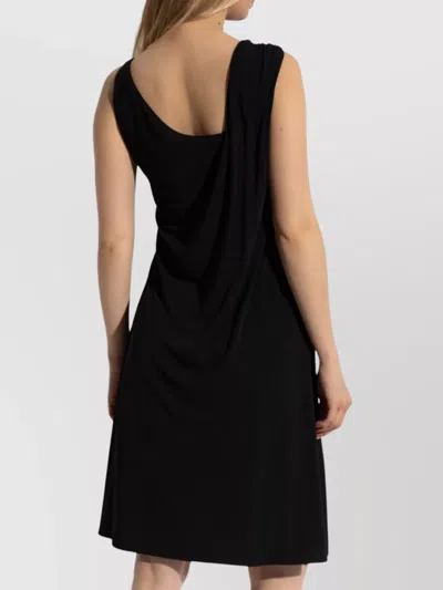 Versace Draped One Shoulder Knee Length Dress In Black