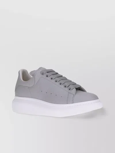Alexander Mcqueen Leather Platform Sneakers Added Height In Gray