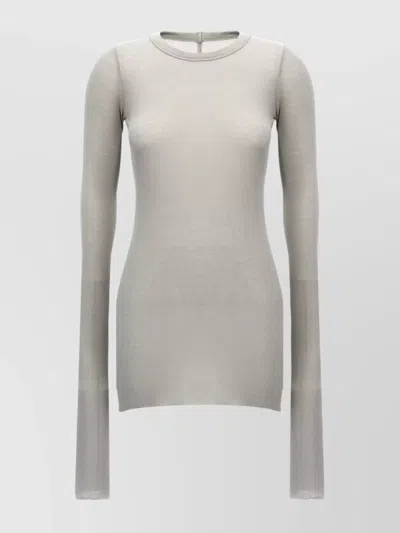 Rick Owens Ribbed Crew Neck Long Sleeve T-shirt In Gray