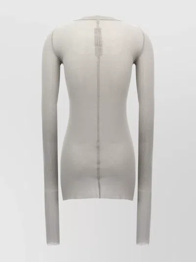 Rick Owens Ribbed Crew Neck Long Sleeve T-shirt In Gray
