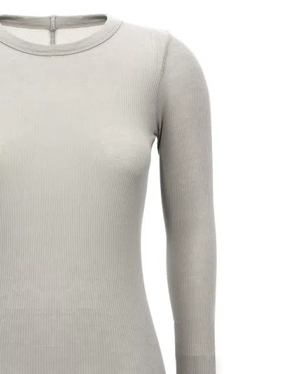 Rick Owens Ribbed Crew Neck Long Sleeve T-shirt In Gray