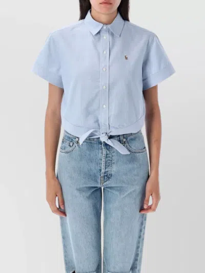 Polo Ralph Lauren Oxford Tie-front Cropped Shirt In Blue