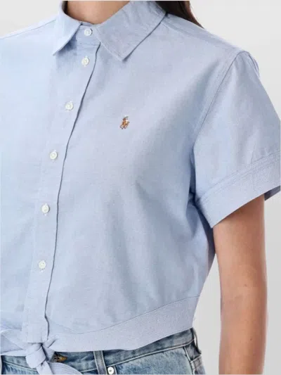Polo Ralph Lauren Oxford Tie-front Cropped Shirt In Blue