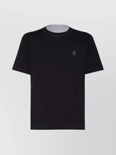Brunello Cucinelli Logo Crew Neck Cotton T-shirt With Contrast Trim In Black