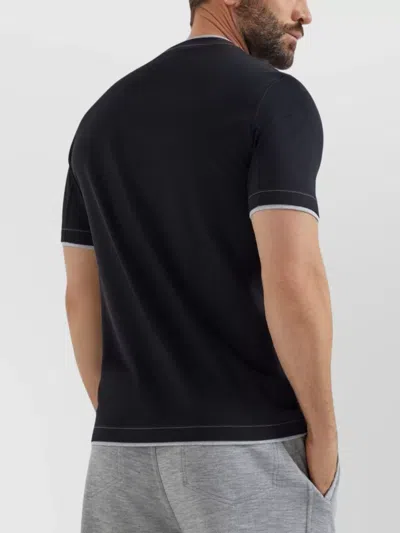 Brunello Cucinelli Logo Crew Neck Cotton T-shirt With Contrast Trim In Black