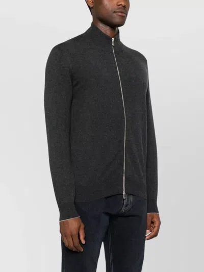 Brunello Cucinelli High Neck Cashmere Cardigan With Ribbed Cuffs In Black
