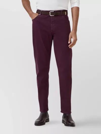 Brunello Cucinelli Cotton Trousers With Front And Back Pockets In Purple