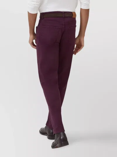 Brunello Cucinelli Cotton Trousers With Front And Back Pockets In Purple