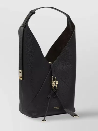 Ferragamo Textured Leather Hobo Shoulder Bag In Black