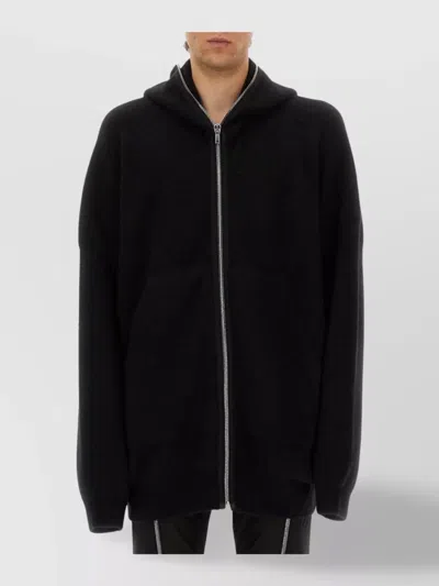 Rick Owens Hooded Knit Sweater Featuring Ribbed Finish In Black