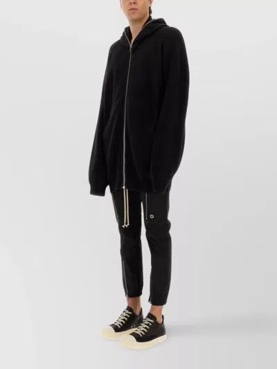 Rick Owens Hooded Knit Sweater Featuring Ribbed Finish In Black