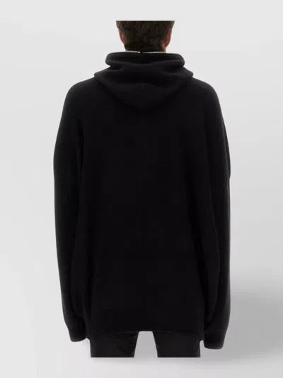 Rick Owens Hooded Knit Sweater Featuring Ribbed Finish In Black