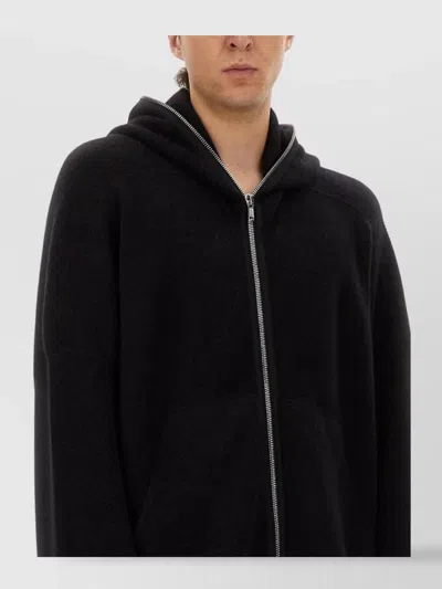 Rick Owens Hooded Knit Sweater Featuring Ribbed Finish In Black