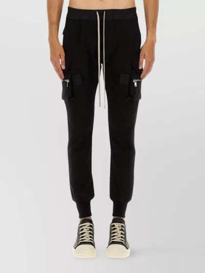 Rick Owens Mastodon Cargo Pockets Elastic Waistband Trousers In Black