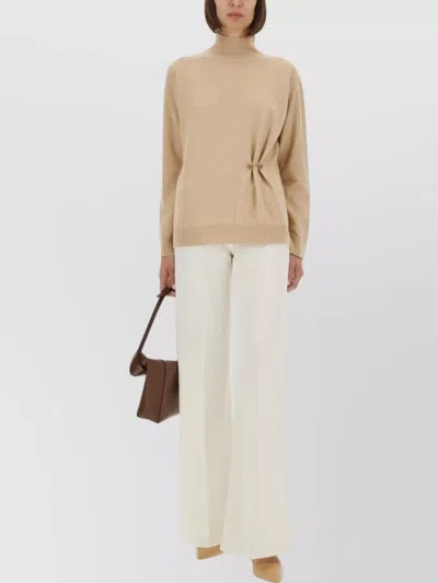 Fabiana Filippi Turtleneck Top With Button Detail And Ribbed Cuffs In Neutral