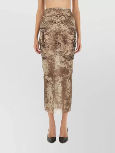 Jean Paul Gaultier Sheer Overlay Sleeveless Midi Skirt In Brown