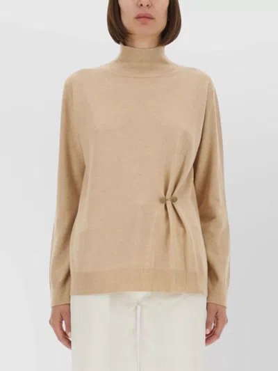 Fabiana Filippi Turtleneck Top With Button Detail And Ribbed Cuffs In Neutral