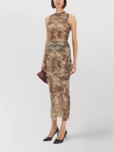 Jean Paul Gaultier Sheer Overlay Sleeveless Midi Skirt In Brown
