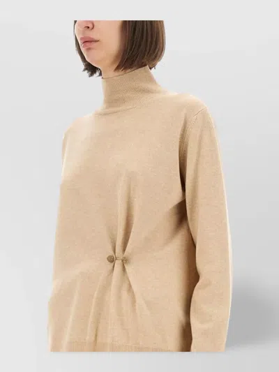 Fabiana Filippi Turtleneck Top With Button Detail And Ribbed Cuffs In Neutral